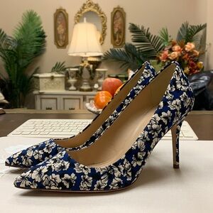 J. Crew Blue/White Floral Slip On Pointed Toe Heels Size 7.5